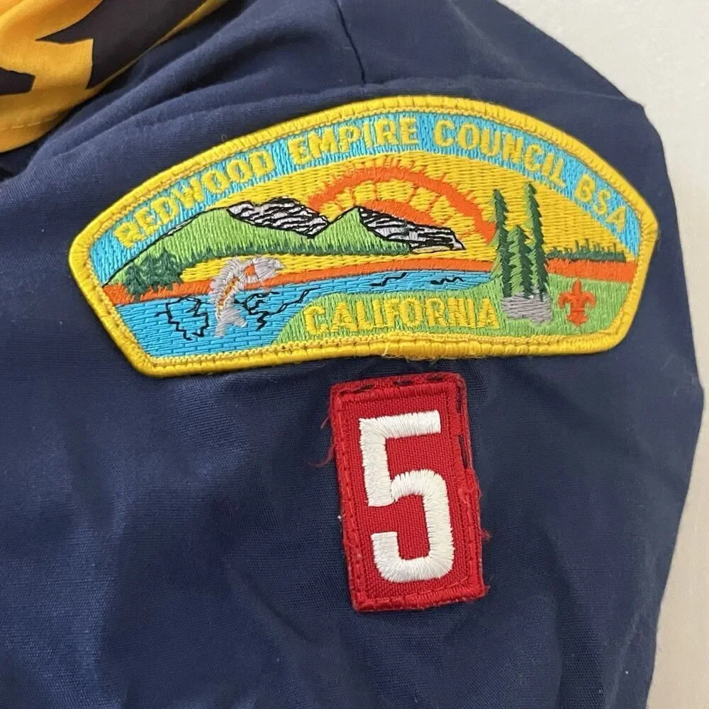 Boy Scouts of America Button Up Blue Uniform Top Patches Neckerchief Boys Size L